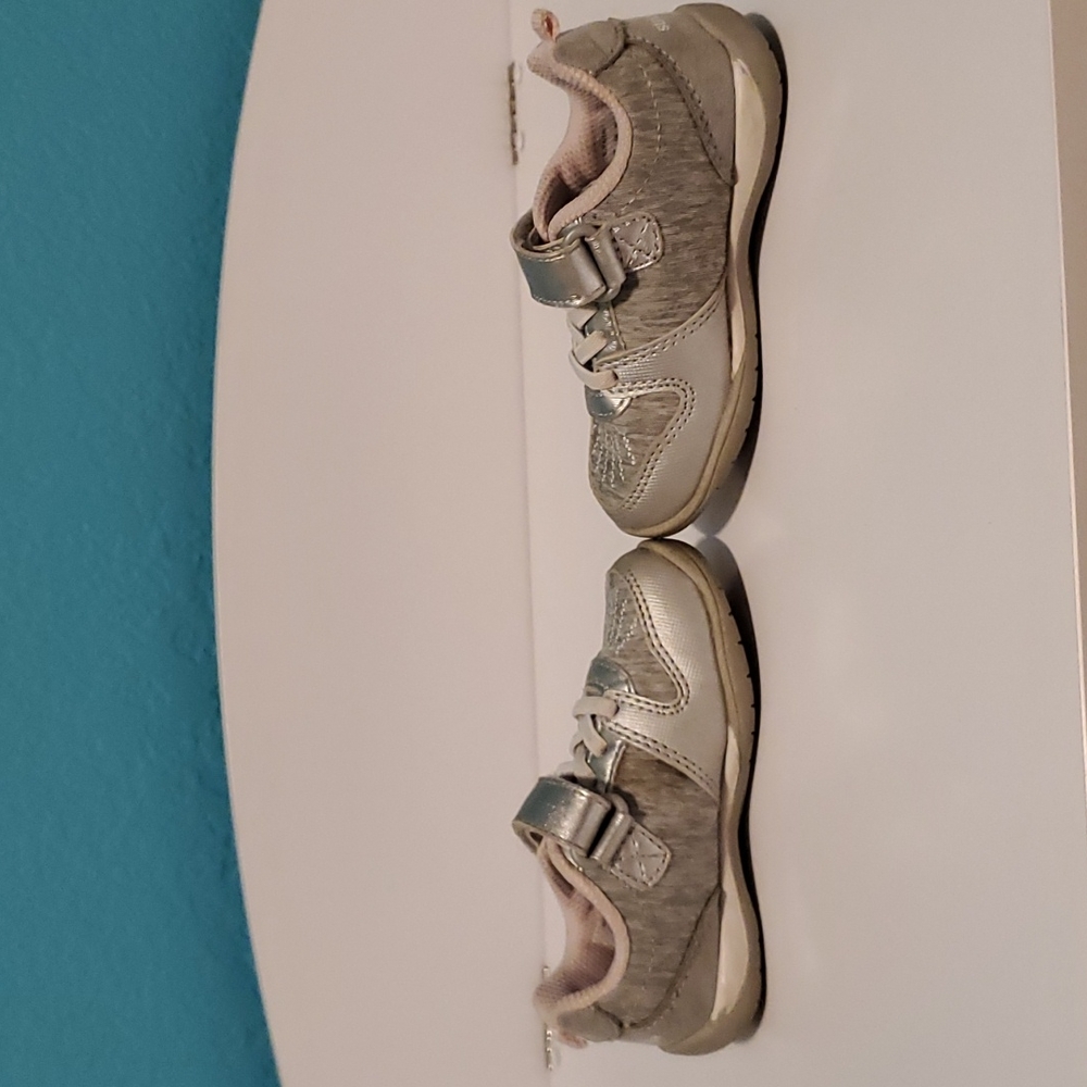 Stride Rite, toddler tennis shoes, silver and pink, Toddler size 6 - Picture 2 of 6